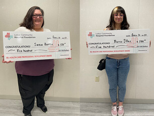 The 2023 Awards recipients Sarah Beattie (left) and Burcu Iltan (right) with their big cheques.