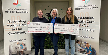 2024 scholarship recipients Anna and Kassydi with Foundation Vice-Chair, Camille Bailer