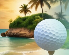 Golf ball on a tropical island